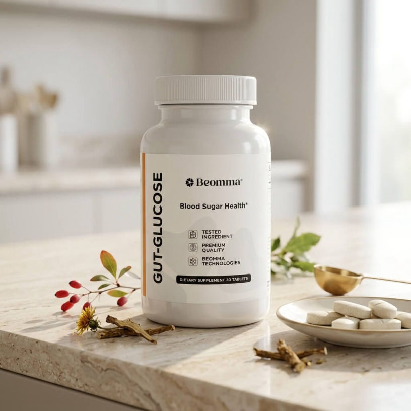 GutGlucose blood sugar supplement bottle showing natural gut-glucose formula
